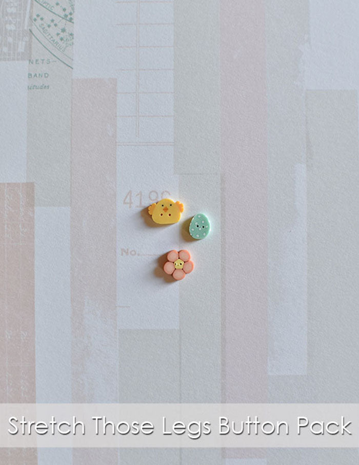 Stretch Those Legs button pack. Just Another Button Company tiny chic, wee robin egg and peach flower buttons.