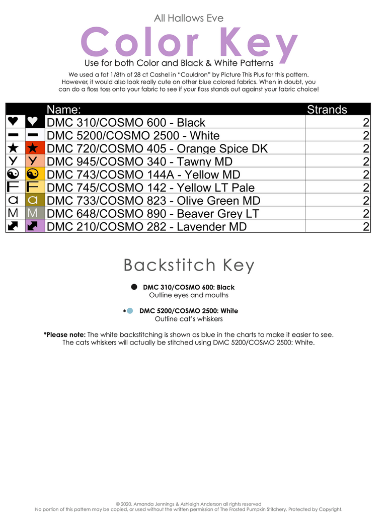 All Hallows Eve Color Key DMC Costmo