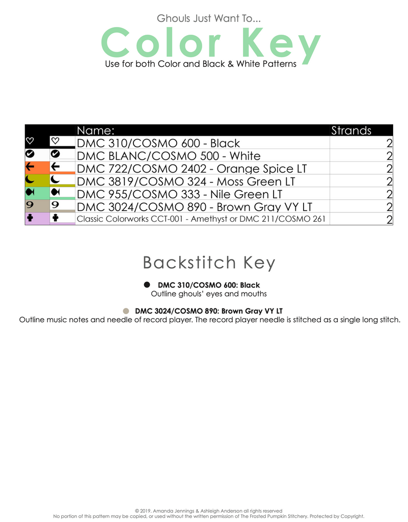Ghouls Just Want To Cross Stitch Color Key PDF