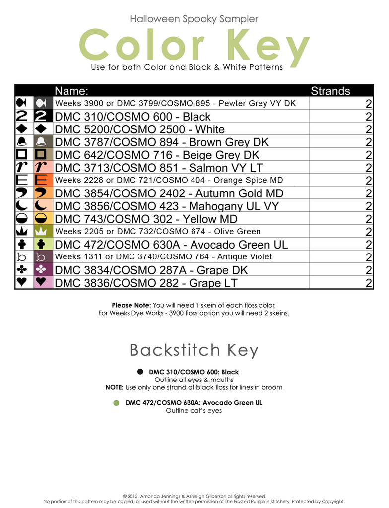 Halloween Spooky Sampler Color Key Printed Pattern