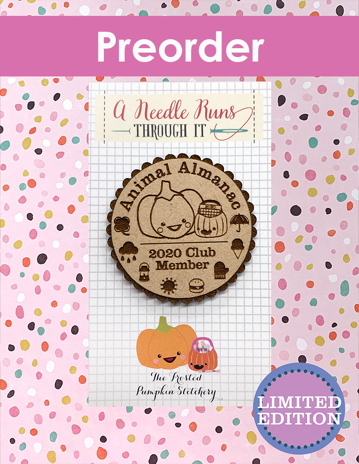 needleminder with polka dot background and preorder text.