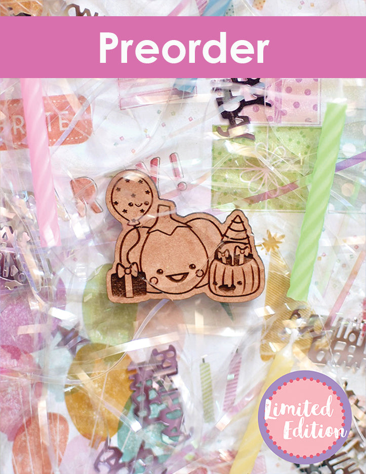 Wooden needleminder with Sugarloaf and Jack celebrating on a colorful background, labeled 'Preorder Limited Edition'.