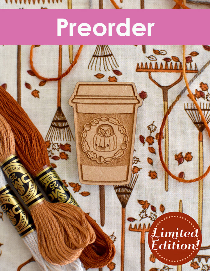 Preorder and limited edition text on a coffee cup needleminder