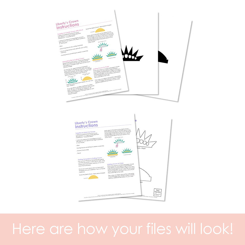 Graphic of how your PNG cut file and instructions will look. The pages are fanned out.