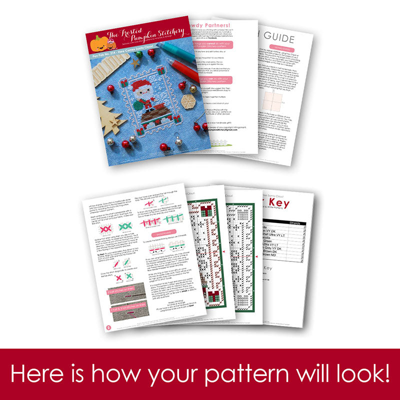 Graphic of how your cross stitch pattern will look. The pages are fanned out.