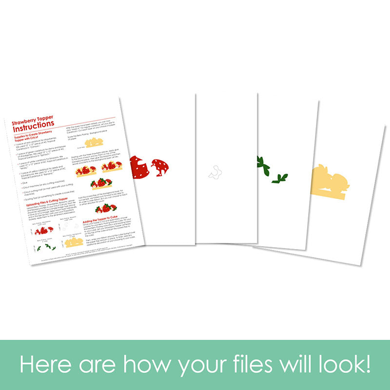 Graphic of how your PNG cut file and instructions will look. The pages are fanned out.