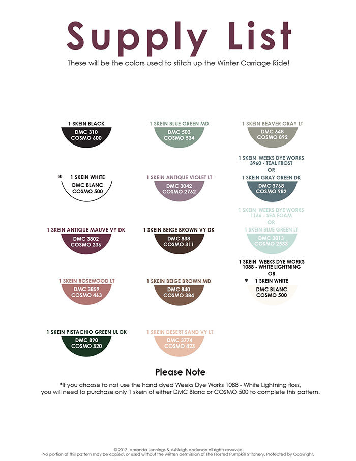 Supply list for Winter Carriage Ride.