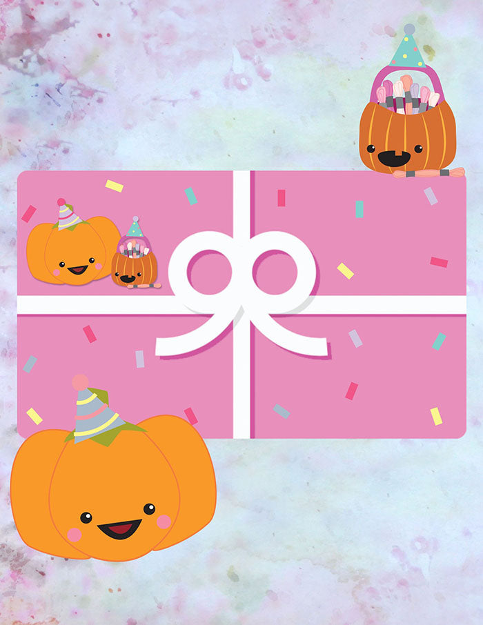 Graphic of pumpkins surrounding a gift card.
