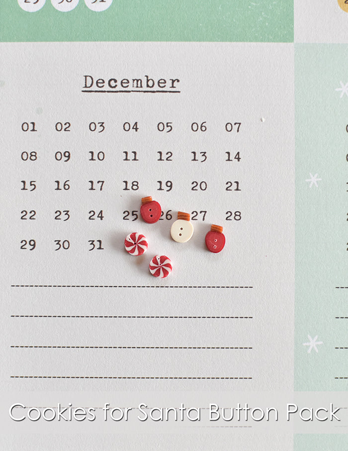 Just Another Button Company red Christmas light bulb, white Christmas light bulb and peppermint swirl buttons.